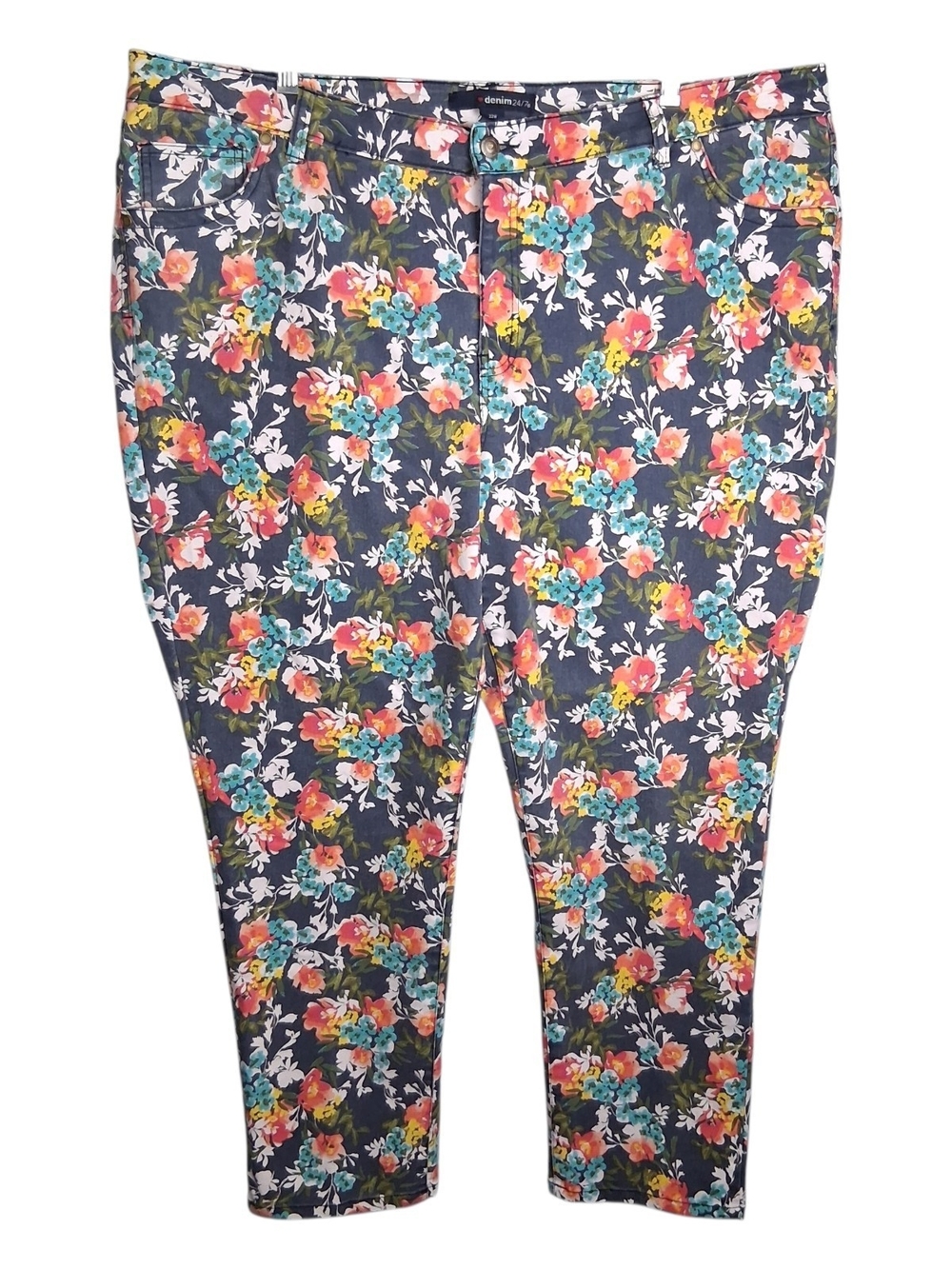 Denim 24/7 Floral Jeans Womens 22W Plus Size Crop Ankle Pants Stretch Multicolor